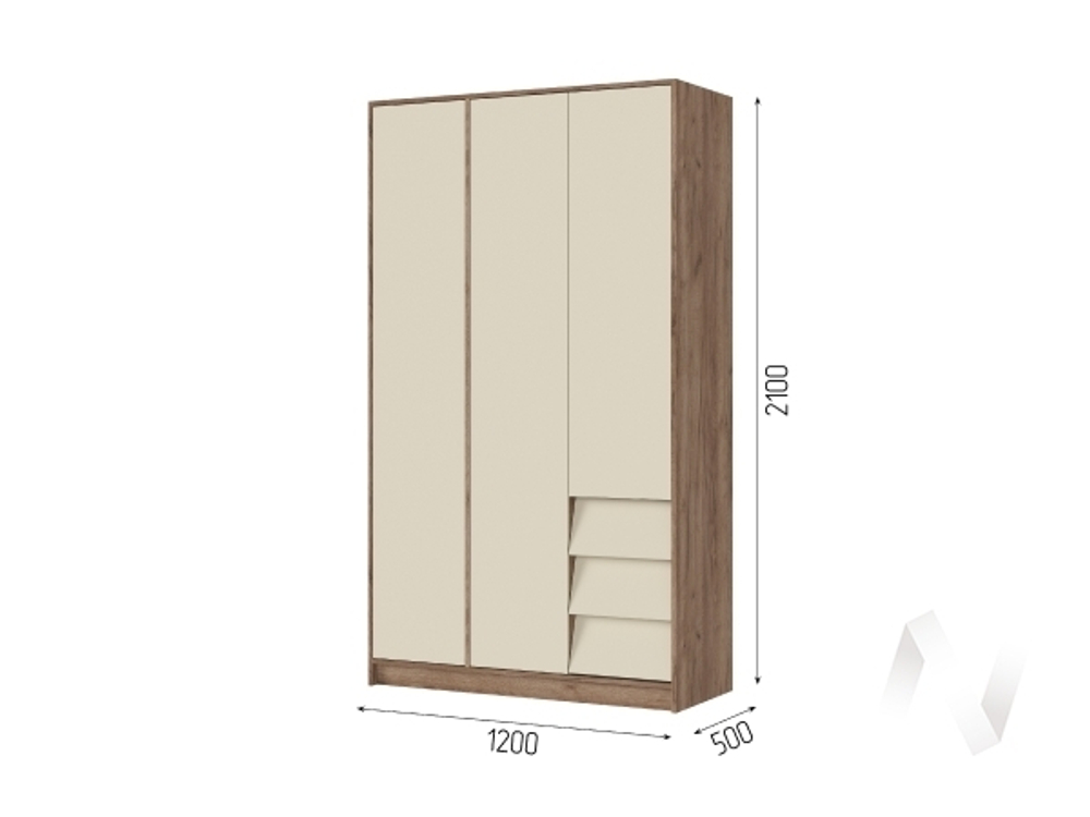Шкаф 3-х створчатый ШК 02 МС Рейн (дуб крафт табачный/кашемир)