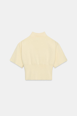 ZARA ВЯЗАНЫЙ ДЖЕМПЕР С КОРОТКИМ РУКАВОМ И ПОДПЛЕЧНИКАМИ, ЦВЕТ СЛИВОЧНОГО МАСЛА