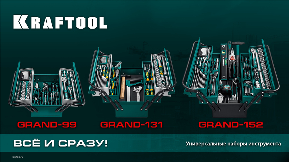 KRAFTOOL GRAND-152, 152 предм., (1/2″+1/4″), Универсальный набор инструмента (27978-H152)