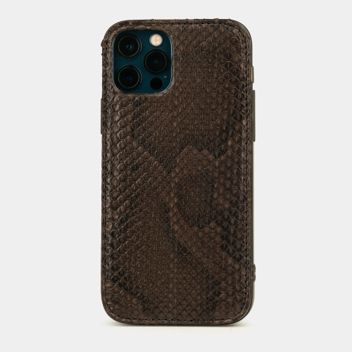 Чехол-накладка для iPhone 12 Pro Max из кожи питона темно-коричневого цвета