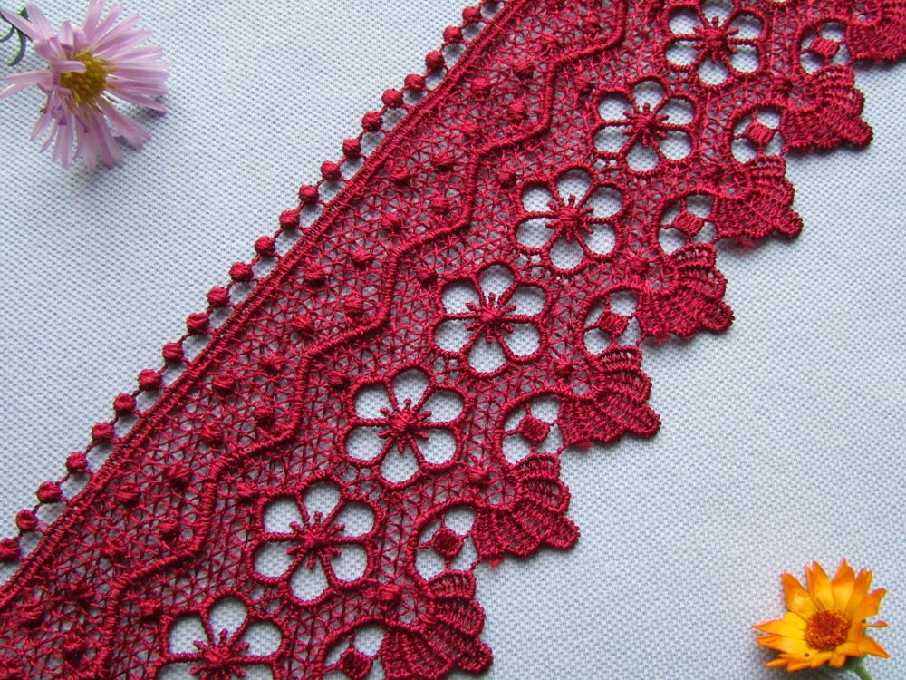 Кружево плетеное, ш. 8,5 см, бордовый