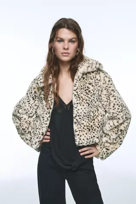 PULL&BEAR Шуба из искусственного меха с анималистическим принтом, разноцветный
