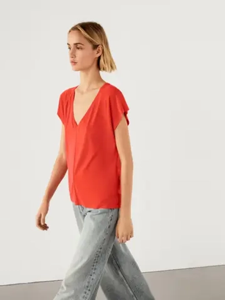 Massimo Dutti Футболка свободного кроя с короткими рукавами, красный