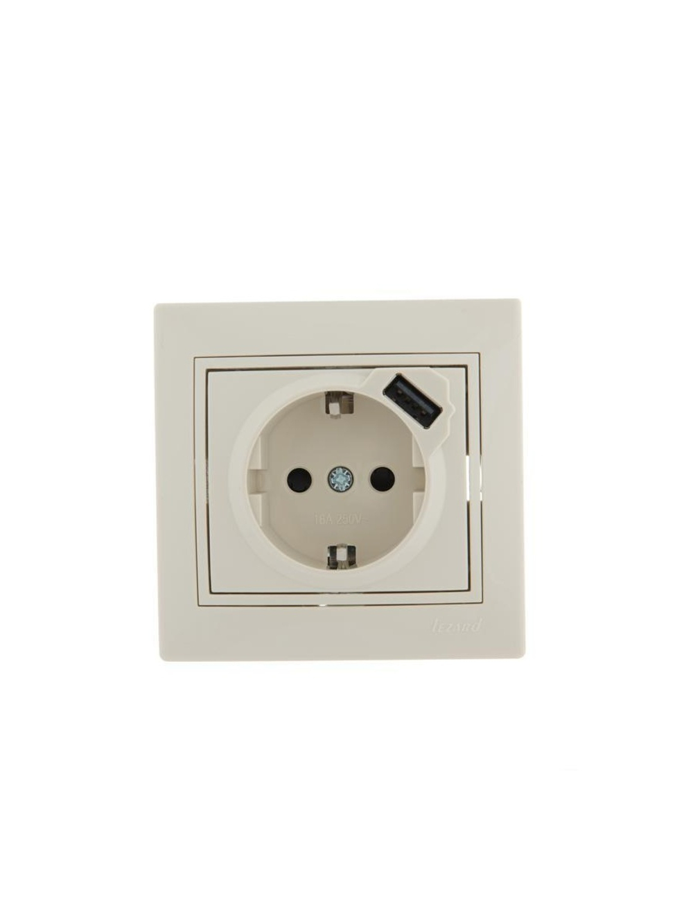 Розетка 1-м СП Mira 16А с заземл. + USB разъем крем. LEZARD 701-0303-181