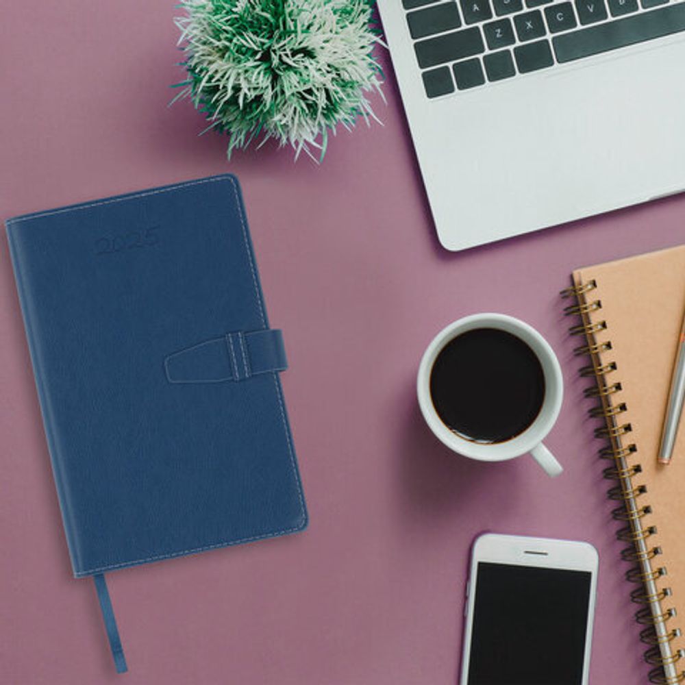 Ежедневник датированный 2025, А5, 143х218 мм, BRAUBERG "Journal", под кожу, застежка, органайзер, синий, 115879