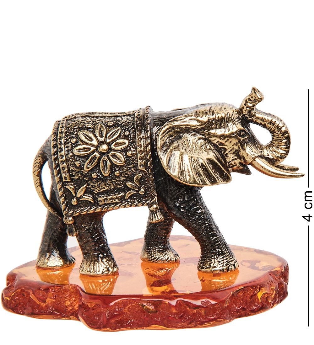 Народные промыслы AM-2252 Фигурка «Слон Африка» (латунь, янтарь)