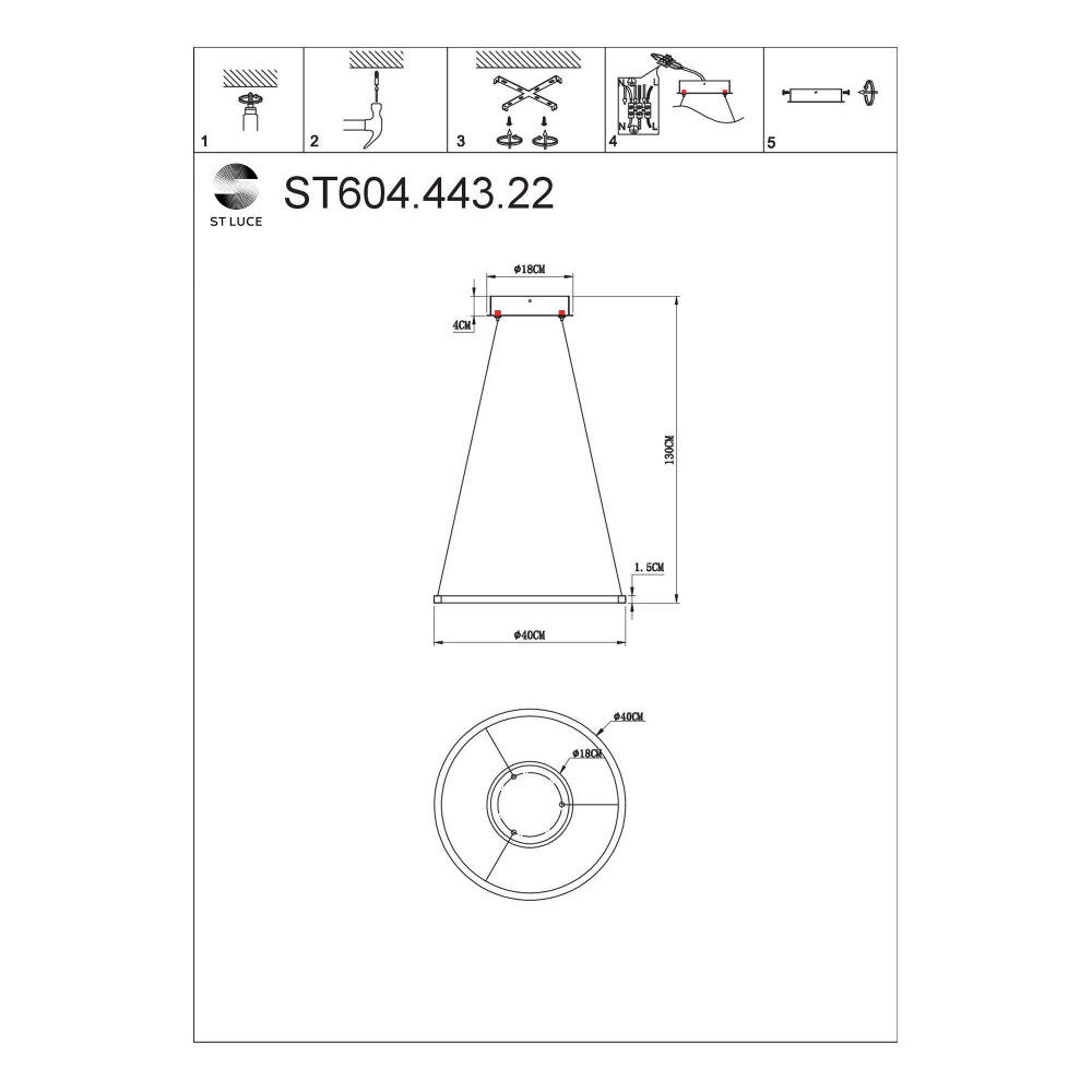 ST604.443.22 Светильник подвесной ST-Luce Черный/Белый LED 1*22W 4000K