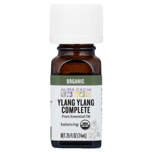 Aura Cacia, Чистое эфирное масло, полный органический иланг-иланг, 7,4 мл (0,25 жидк. унц.)
