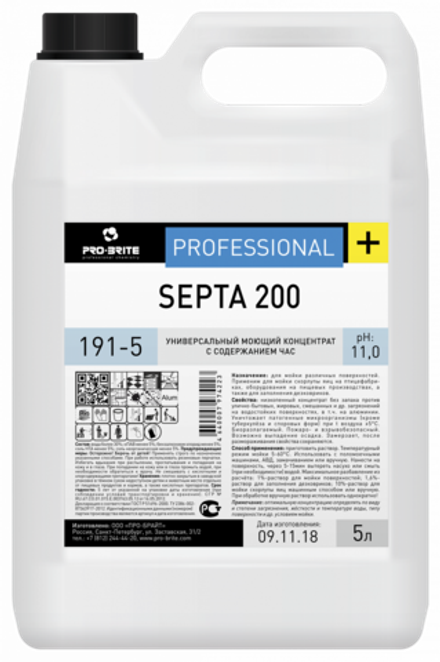 Универсальный моющий концентрат с содержанием ЧАС Pro-Brite Septa 200 5 л