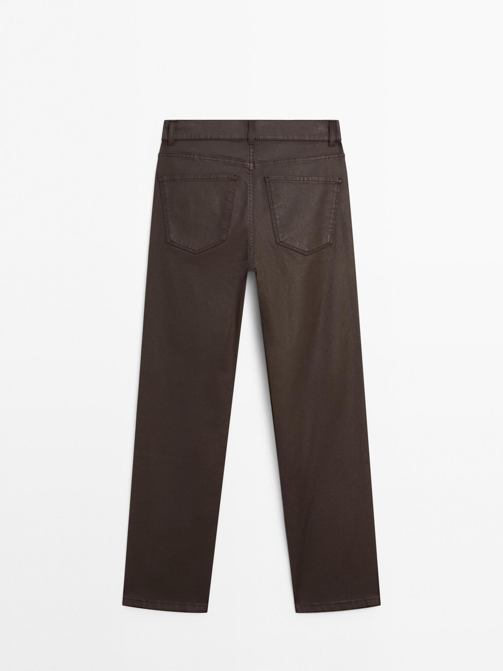 Massimo Dutti Брюки прямого кроя с высокой посадкой и вощеным покрытием, коричневый