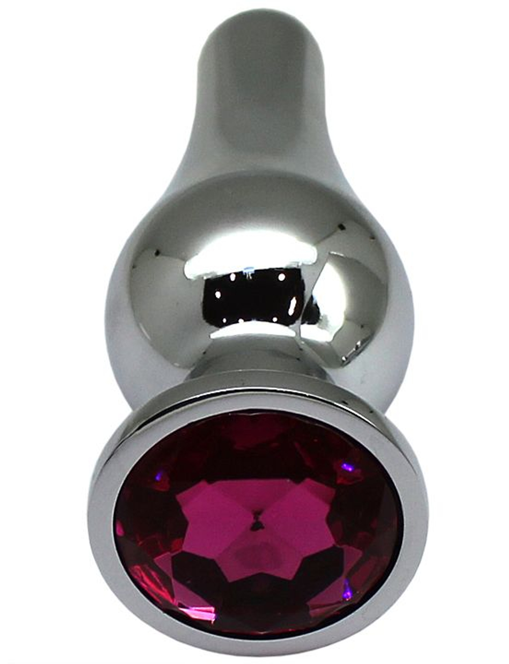 Серебристая анальная пробка с малиновым кристаллом - 13 см. (Цвет: малиновый)