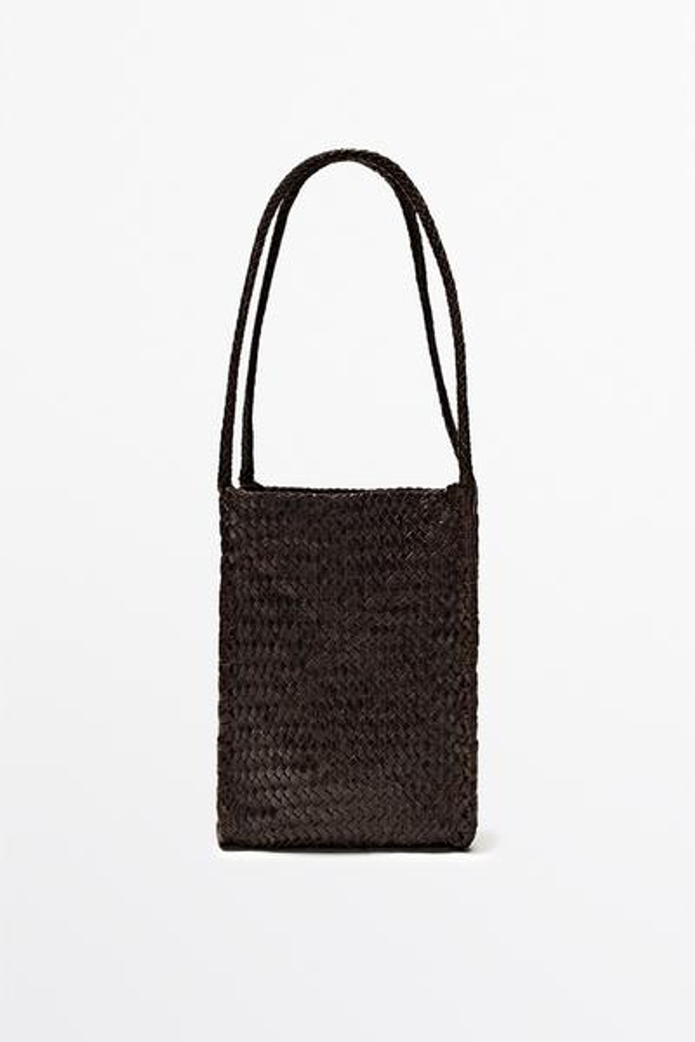 Massimo Dutti Плетеная сумка-ведро из кожи наппа, коричневый