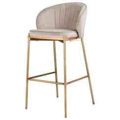 Барный стул Coral серо-бежевый велюр с золотыми ножками