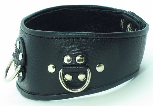 Ошейник БДСМ Арсенал кожаный черный с полукольцами и клепками