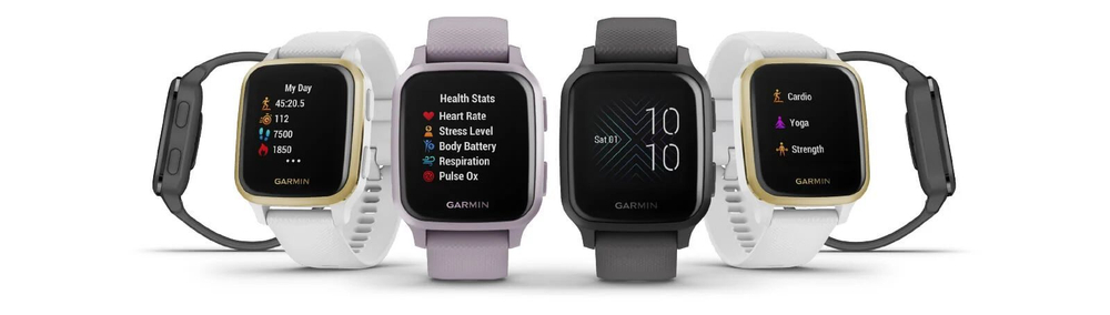 Смарт- часы Garmin  Venu Sq белый с золотистым безелем, с силиконовым ремешком,  10-02427-11