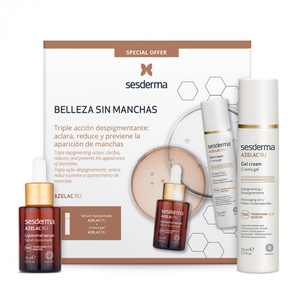 Sesderma Подарочный набор AZELAC RU "Красота без пигментации": Липосомальная сыворотка, 30 мл + Крем-гель депигментирующий, 50 мл
