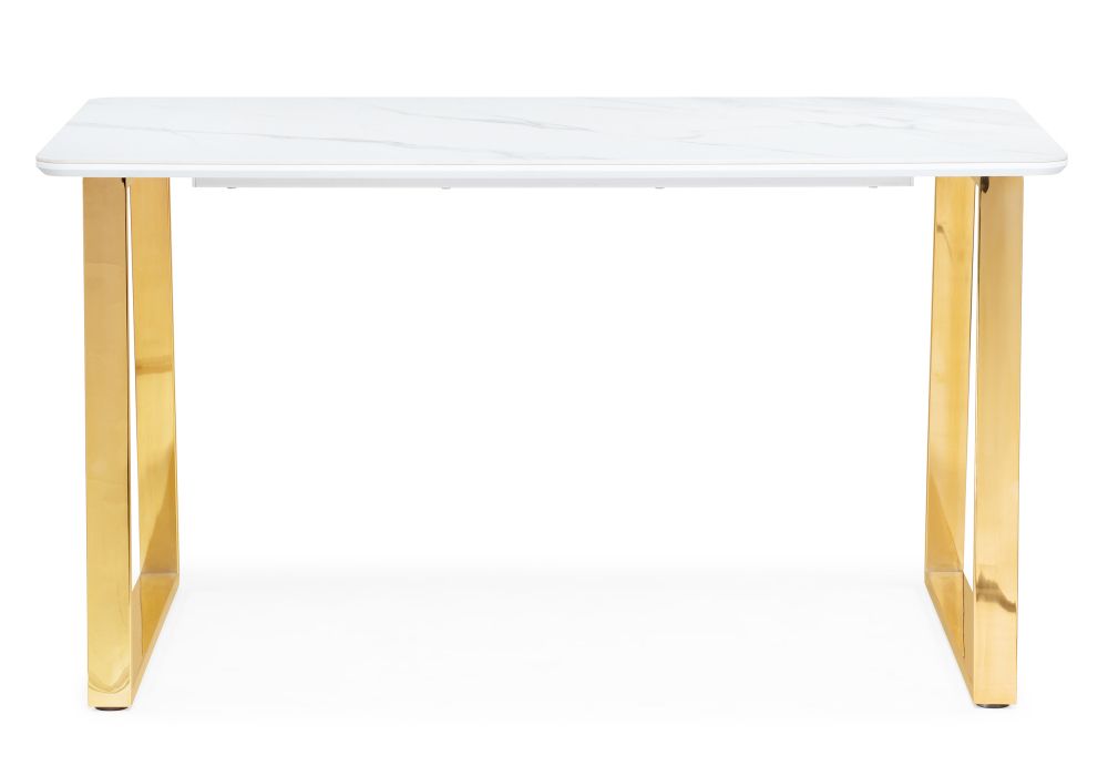 Керамический стол Селена 2 140х80х77 белый мрамор / золото