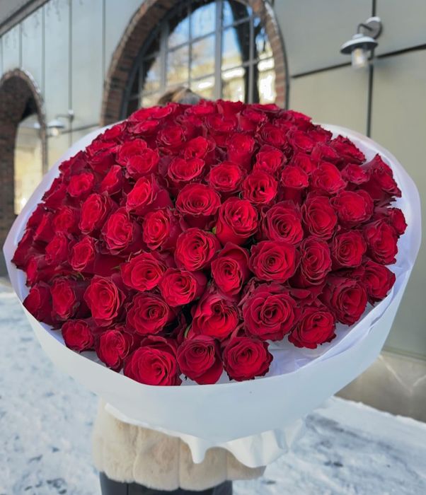 101 красная эквадорская роза 50 см с оформлением #21972
