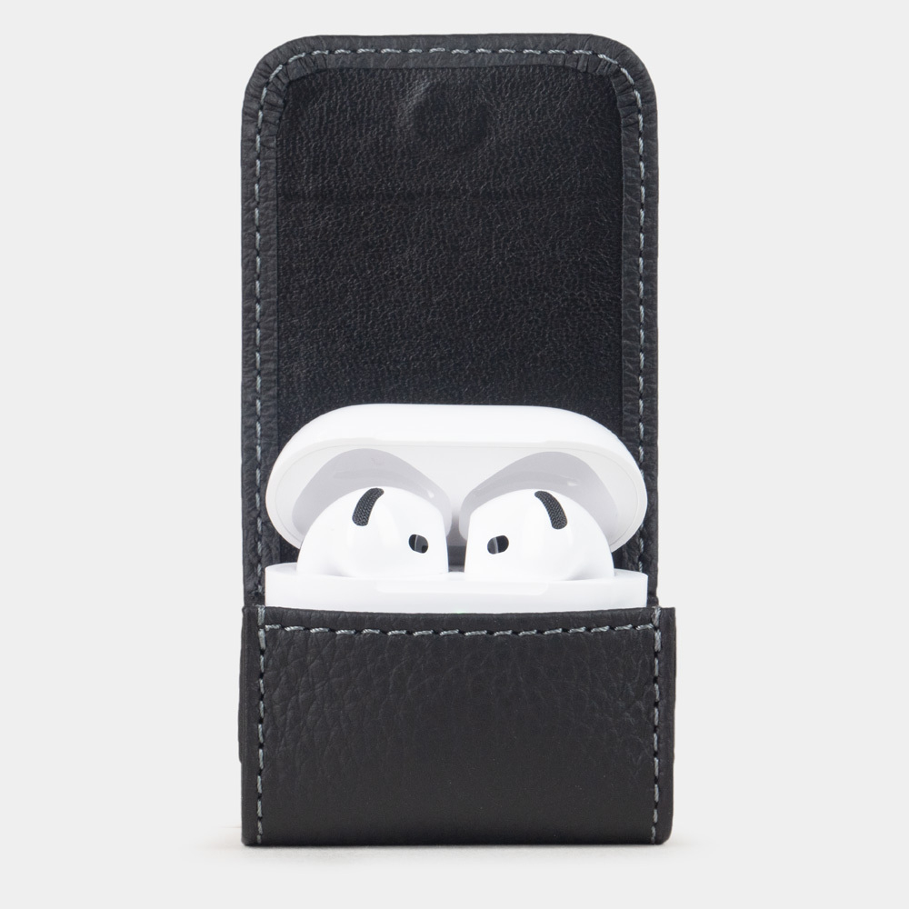 Чехол для наушников AirPods 4 из кожи теленка, черного цвета