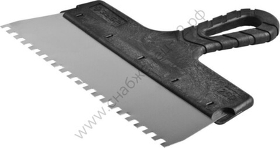 ЗУБР 250 мм, зуб 6х6 мм, зубчатый пластиковая ручка, нержавеющий, Фасадный шпатель, МАСТЕР (10078-25-06)