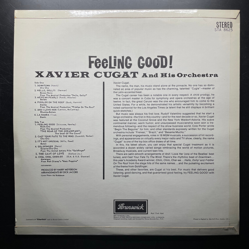 Xavier Cugat And His Orchestra ‎– Feeling Good! (Англия 1965г.)