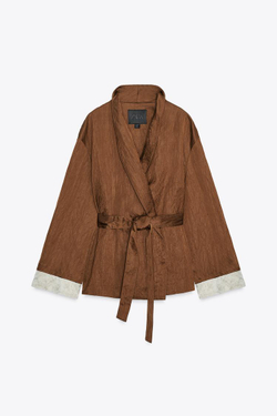 ZARA ЖАККАРДОВЫЙ ЖАКЕТ-КИМОНО — ZW COLLECTION, МЕДНЫЙ