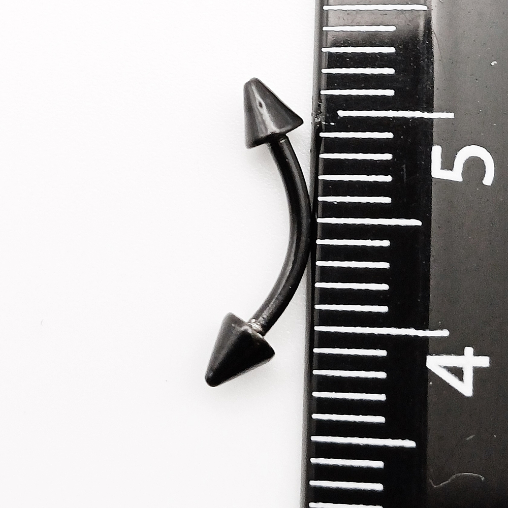 Украшение для пирсинга брови, изгиб 8 мм, с конусами 3 мм. толщина 1,2 мм. Медицинская сталь, черное. 1 шт