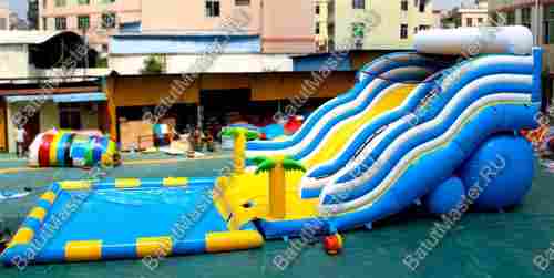 Надувной водный батут с бассейном «Пляжный оазис», 15*5.5*6.5 м