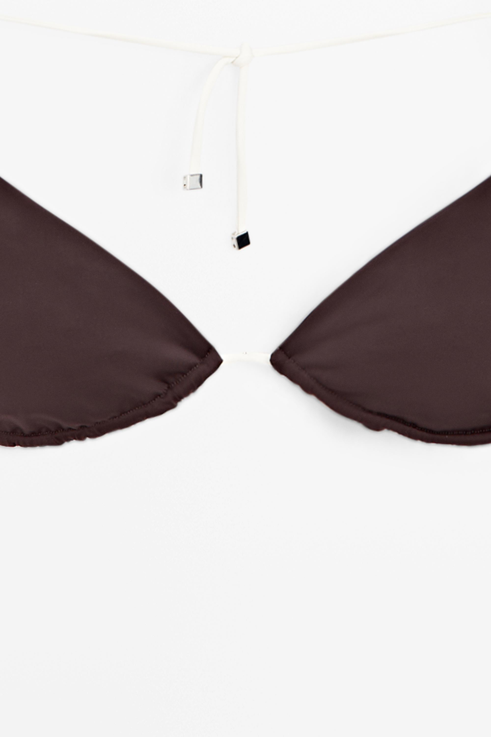 Massimo Dutti Топ бикини треугольный с контрастным бантом, коричневый