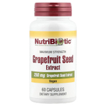 NutriBiotic, экстракт косточек грейпфрута, максимальная сила действия, 250 мг, 60 капсул