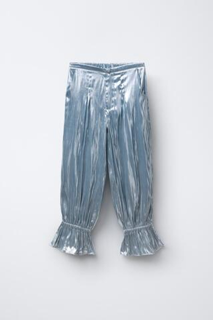 ZARA БРЮКИ С ЭЛАСТИЧНЫМ ПОЯСОМ И ОБОРКАМИ, СЕРЕБРИСТЫЙ