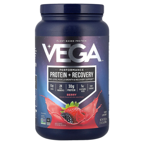 Vega, растительный протеин, протеин для результативности и восстановления, ягодный вкус, 801 г (1 фунт 12 унций)