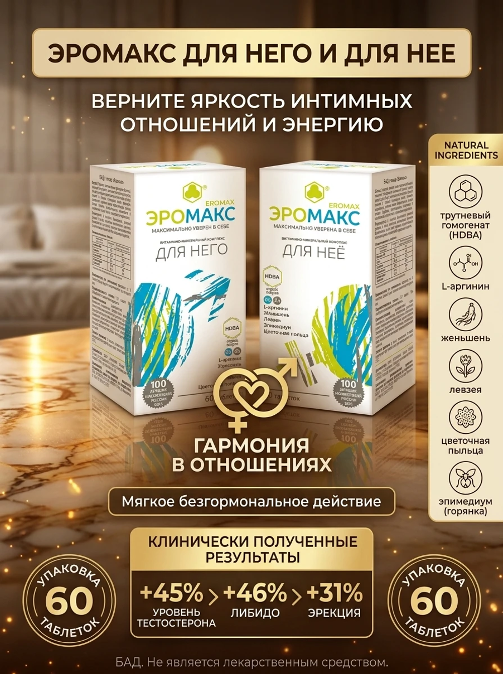 Эромакс 60 повышает либидо на 46% тестостерон на 45%