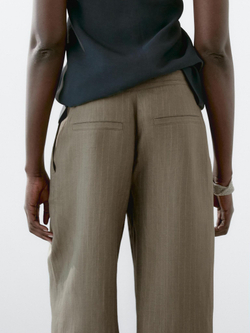 Massimo Dutti Брюки из 100% льна в полоску с пряжкой, серо-зеленый