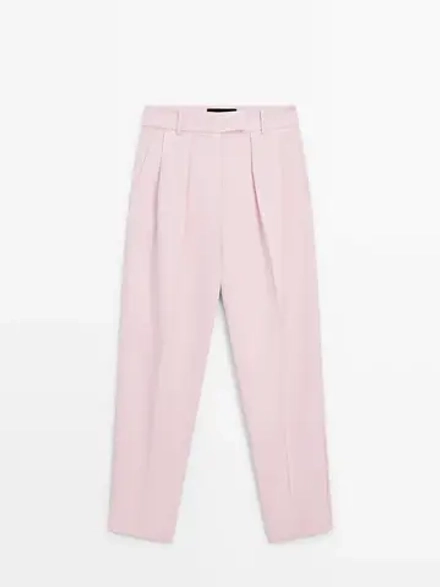 Massimo Dutti Струящиеся брюки с защипами — Studio, розовый