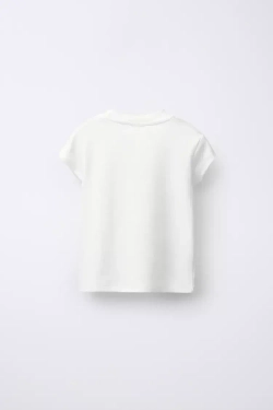 ZARA ФУТБОЛКА С НАШИВКАМИ, БЕЛЫЙ