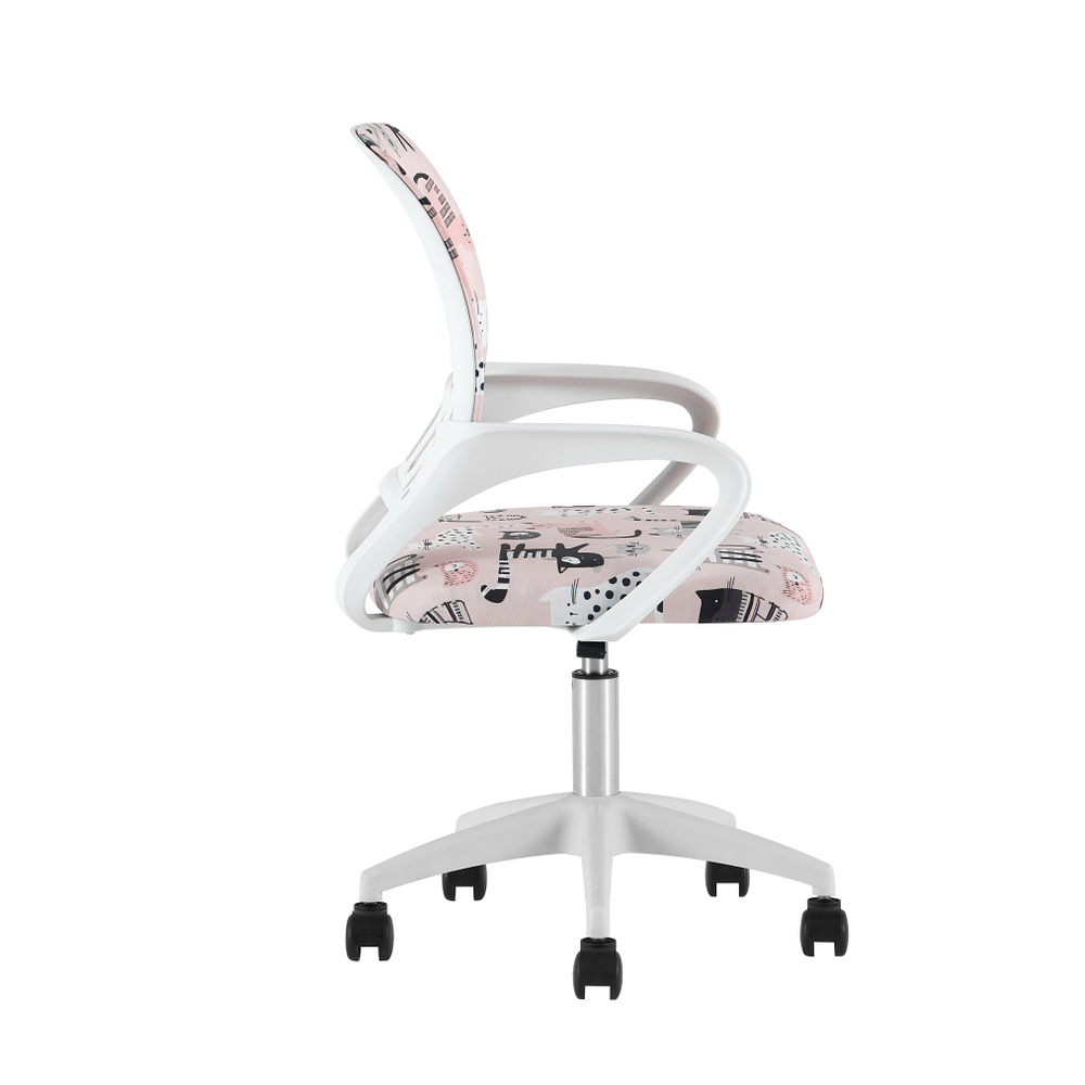Кресло офисное TopChairs Simple SN Junior принт Pink Cats пластик белый