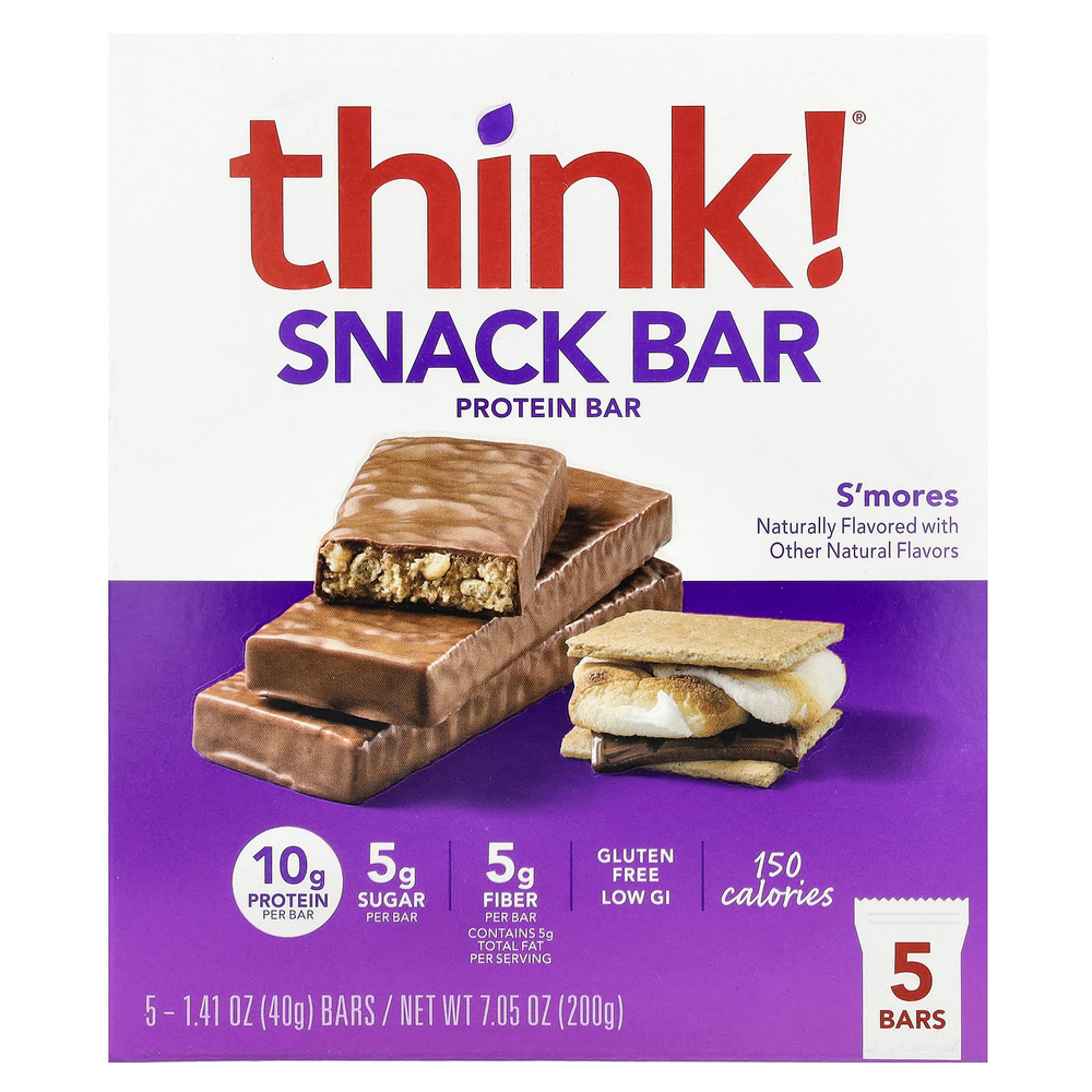 Think !, Протеиновый батончик Snack, S'Mores, 5 батончиков, 40 г (1,41 унции) каждый