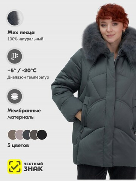 Куртка зимняя женская с мехом и капюшоном тренд темно-зеленого цвета 7656TZ
