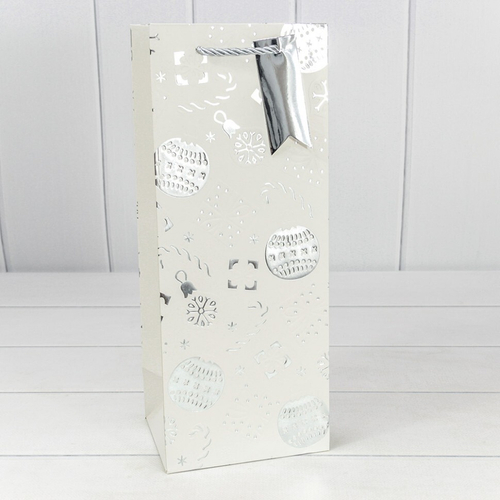 Пакет подарочный 14 х 35 х 11 см "Новый год" Под бутылку (Белый)