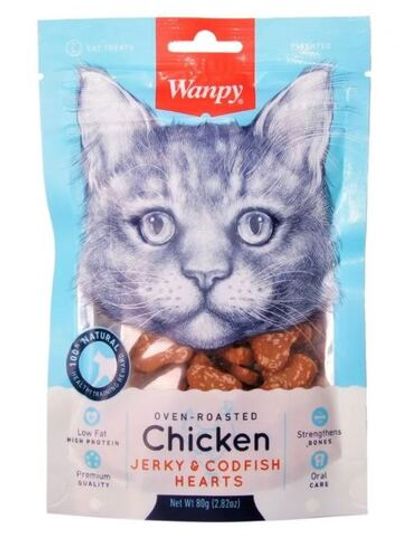 Wanpy Cat Лакомство для кошек «сердечки» из курицы с треской 80 г