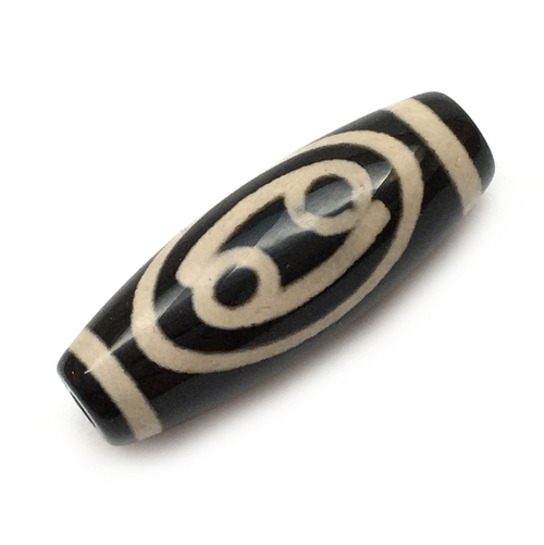 Агат Дзи "Рыбы" 30х10 мм, бусины черные с белым рисунком