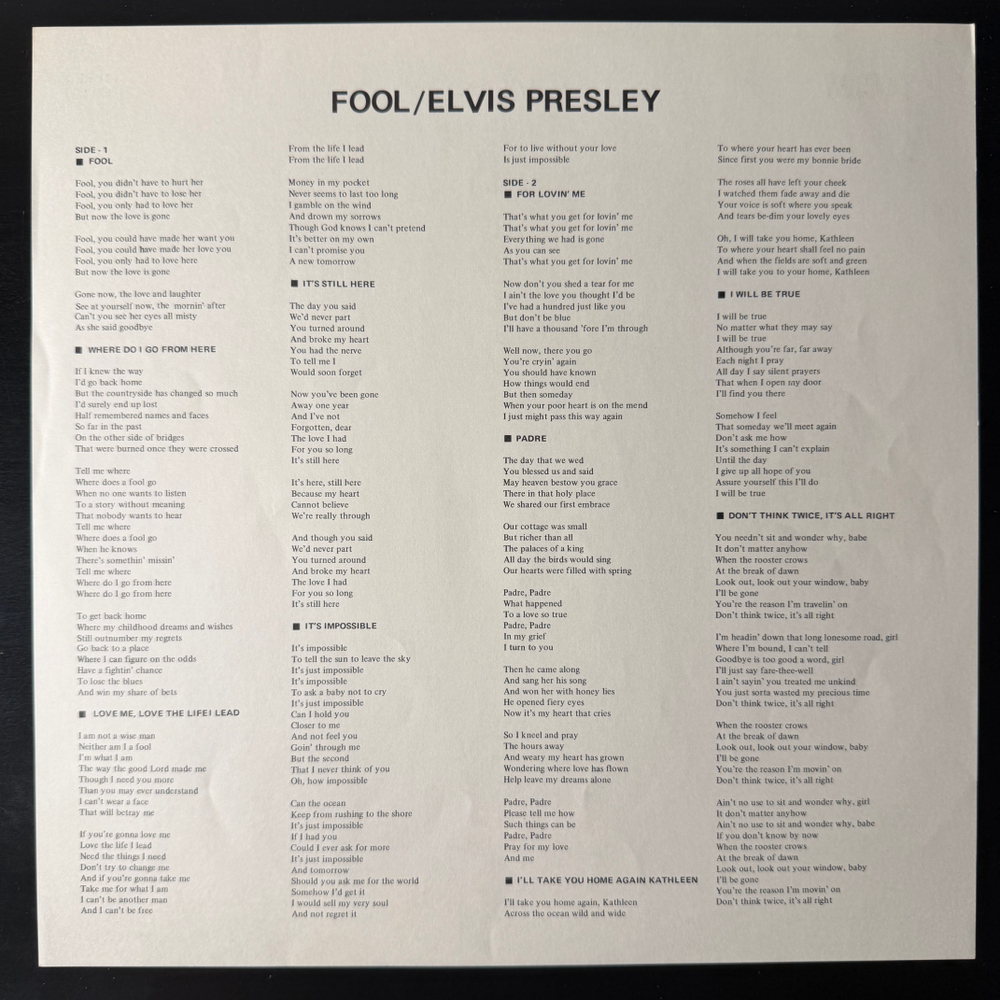 Elvis Presley ‎– Elvis (Япония 1973г.) Т