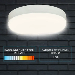 Светильник герметичный настенно-потолочный КРУГ 30Вт, со степенью защиты IP65. Цветовая температура 4000К. Размер 220х50