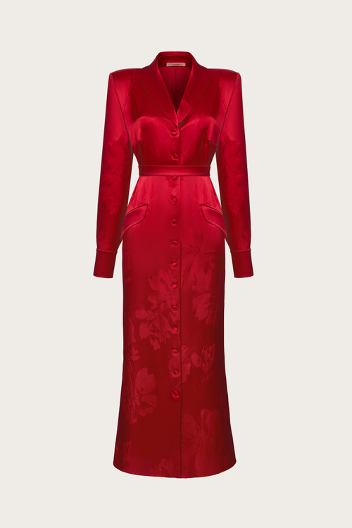 ПЛАТЬЕ-ХАЛАТ ИЗ КРАСНОГО ТРИАЦЕТАТА