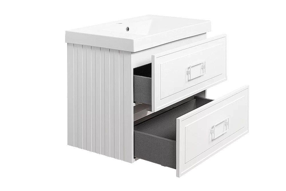 Тумба с раковиной La Fenice Cubo Twin 100 бежевая матовая, столешница белая/ручки белые