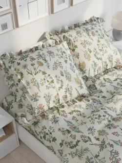 Декоративная наволочка с рюшами, оборками "Ботаника" 70х70 см, 1 шт, без молнии