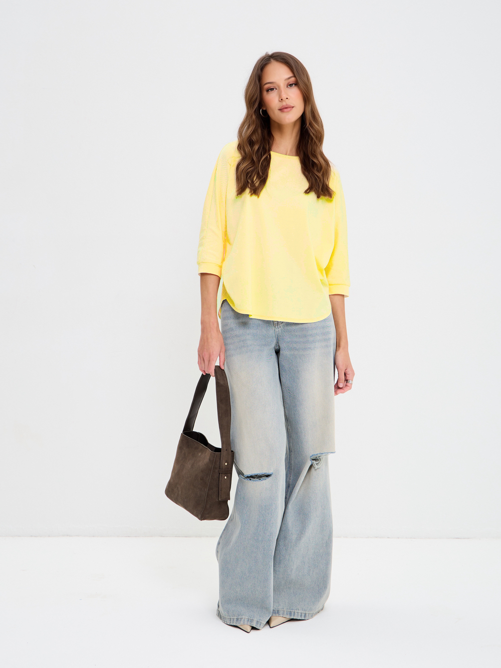 Свободная футболка летучая мышь с рукавом 3/4