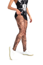 Бежево-черные колготки с принтом в виде надписей (Размер: S-M-L) (Цвет: бежевый)