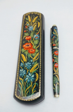 Ручка расписная  Паркер в шкатулке "Пшеница с маками" худ. А. Чигарева